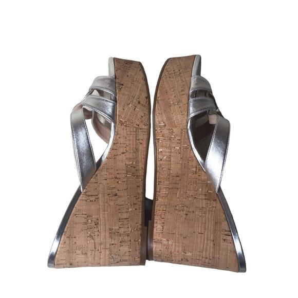 Stuart Weitzman Cadence cork 4 in Wedge Sandal EU 39.5 US 9 metallic silver - Picture 6 of 10